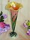 Signed James Lundberg Peach Blossom Trumpet Vase Pulled Feather Glass 17 Rare