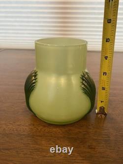 STUNNING ART NOUVEAU Kralik Green Tri Claw Art Glass Vase 4.75H