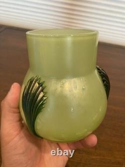 STUNNING ART NOUVEAU Kralik Green Tri Claw Art Glass Vase 4.75H