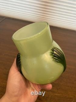 STUNNING ART NOUVEAU Kralik Green Tri Claw Art Glass Vase 4.75H