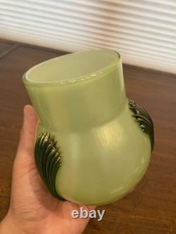 STUNNING ART NOUVEAU Kralik Green Tri Claw Art Glass Vase 4.75H