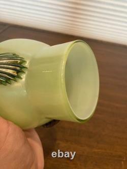 STUNNING ART NOUVEAU Kralik Green Tri Claw Art Glass Vase 4.75H