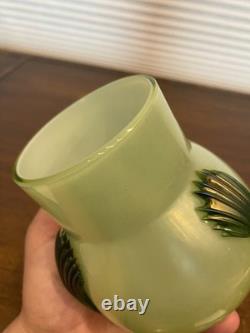 STUNNING ART NOUVEAU Kralik Green Tri Claw Art Glass Vase 4.75H