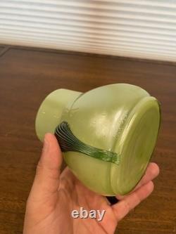 STUNNING ART NOUVEAU Kralik Green Tri Claw Art Glass Vase 4.75H