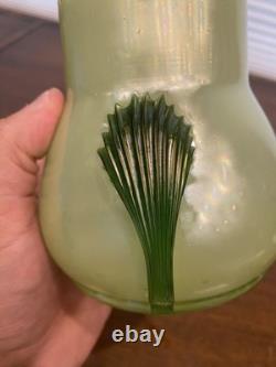 STUNNING ART NOUVEAU Kralik Green Tri Claw Art Glass Vase 4.75H