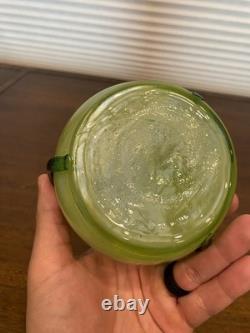 STUNNING ART NOUVEAU Kralik Green Tri Claw Art Glass Vase 4.75H