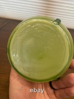 STUNNING ART NOUVEAU Kralik Green Tri Claw Art Glass Vase 4.75H