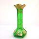 Stunning Art Nouveau French Green Bohemian Glass Vase Dainty Golden Flowers -exc