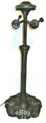 SUPERB ARTS & CRAFTS/ NOUVEAU LAMP BASE With DARK GREEN VERDIGRIS FROGSKIN FINISH