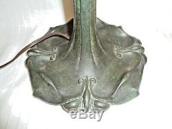 SUPERB ARTS & CRAFTS/ NOUVEAU LAMP BASE With DARK GREEN VERDIGRIS FROGSKIN FINISH