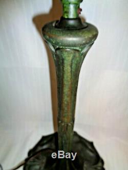 SUPERB ARTS & CRAFTS/ NOUVEAU LAMP BASE With DARK GREEN VERDIGRIS FROGSKIN FINISH