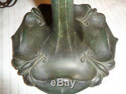 SUPERB ARTS & CRAFTS/ NOUVEAU LAMP BASE With DARK GREEN VERDIGRIS FROGSKIN FINISH