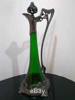 SUPERB Art Nouveau WMF Pewter & Green Glass Decanter 19th/early XX