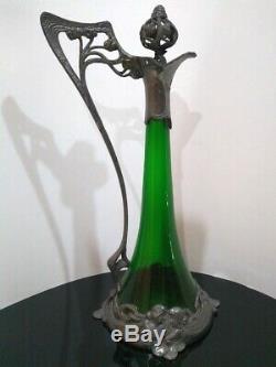 SUPERB Art Nouveau WMF Pewter & Green Glass Decanter 19th/early XX