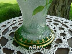 Saint Louis ST LOUIS French Art Nouveau GREEN GLASS OVERLAY Acid-Etched VASE