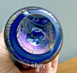 Satava Studio R Gibbons 5 1/2 Iridescent Purple Blue Green Cabinet Vase 1981