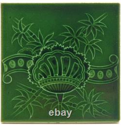 Scarce Art Nouveau Fireplace Floral Majolica Green Tile Henry Richards C1903