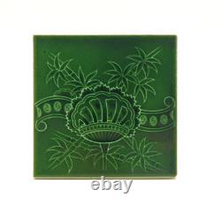 Scarce Art Nouveau Fireplace Floral Majolica Green Tile Henry Richards C1903