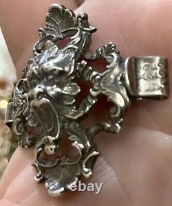 Scarce CINI Mythological Art Nouveau Green Man Sterling Sil. Bracelet 1.75 wide