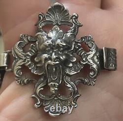 Scarce CINI Mythological Art Nouveau Green Man Sterling Sil. Bracelet 1.75 wide
