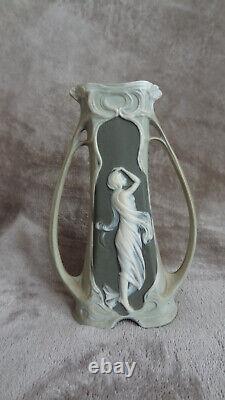 Schafer Vater German Bisque Green Jasperware Art Nouveau Maiden Vase