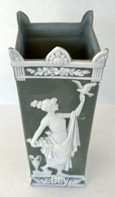 Schafer & Vater Green Jasperware Vase Art Nouveau German Antique