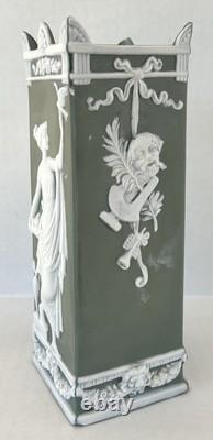 Schafer & Vater Green Jasperware Vase Art Nouveau German Antique