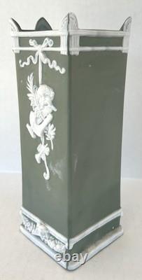 Schafer & Vater Green Jasperware Vase Art Nouveau German Antique