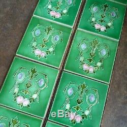 Set 10 Antique Art Nouveau Majolica Relief Moulded Fireplace Tiles Edwardian