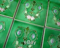 Set 10 Antique Art Nouveau Majolica Relief Moulded Fireplace Tiles Edwardian