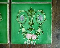 Set 10 Antique Art Nouveau Majolica Relief Moulded Fireplace Tiles Edwardian