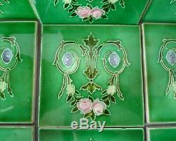 Set 10 Antique Art Nouveau Majolica Relief Moulded Fireplace Tiles Edwardian