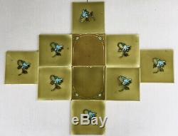 Set 10 Antique Majolica Panel Backspl Art Nouveau 6 tiles olive green flower