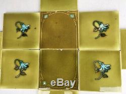 Set 10 Antique Majolica Panel Backspl Art Nouveau 6 tiles olive green flower