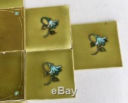 Set 10 Antique Majolica Panel Backspl Art Nouveau 6 tiles olive green flower