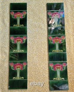 Set English Floral Art Nouveau Majolica Style Fireplace Tiles T & R Boote Ltd