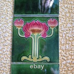 Set English Floral Art Nouveau Majolica Style Fireplace Tiles T & R Boote Ltd