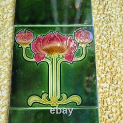 Set English Floral Art Nouveau Majolica Style Fireplace Tiles T & R Boote Ltd