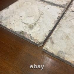 Set Of 6 Antique Art Nouveau Majolica Fireplace Tiles- Brown & Green