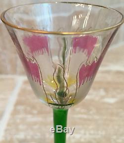 Set Of Two Antique Art Nouveau Theresienthal Green Stemmed Cordial Glasses
