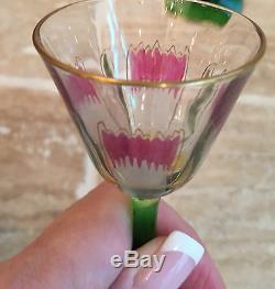 Set Of Two Antique Art Nouveau Theresienthal Green Stemmed Cordial Glasses