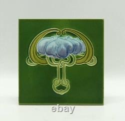 Set of 10 Art Nouveau Fireplace Tiles Green Floral Majolica John Barratt C1907
