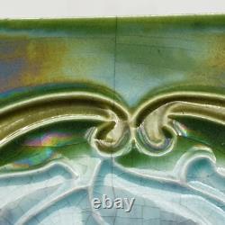 Set of 10 Art Nouveau Fireplace Tiles Green Floral Majolica John Barratt C1907