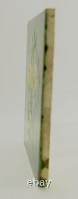 = Set of 5 Art Nouveau Floral Majolica Tiles, Green w Yellow Fireplace or Wall
