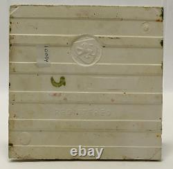 = Set of 5 Art Nouveau Floral Majolica Tiles, Green w Yellow Fireplace or Wall