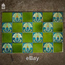 Set of 6 Green and Blue Art Nouveau 6x6 Tiles