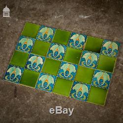 Set of 6 Green and Blue Art Nouveau 6x6 Tiles