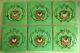 Set Of 6 Original Antique Art Nouveau Green Tile Pink Stylised Flower Richards
