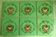 Set Of 6 Original Antique Art Nouveau Green Tile Pink Stylised Flower Richards