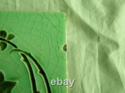 Set of 6 Original Antique Art Nouveau Green Tile Pink stylised flower Richards